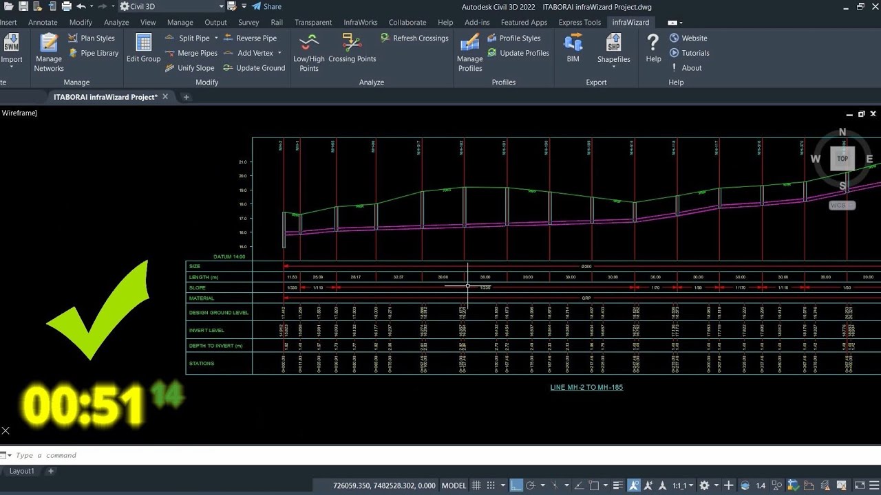 The fastest method to draw sewer profiles in AutoCAD from a hydraulic model using infraWizard add-in