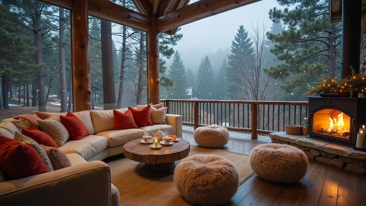Cozy Cabin by the Fire 🔥 Relaxing Piano Music & Ambient Sound for Winter Retreat