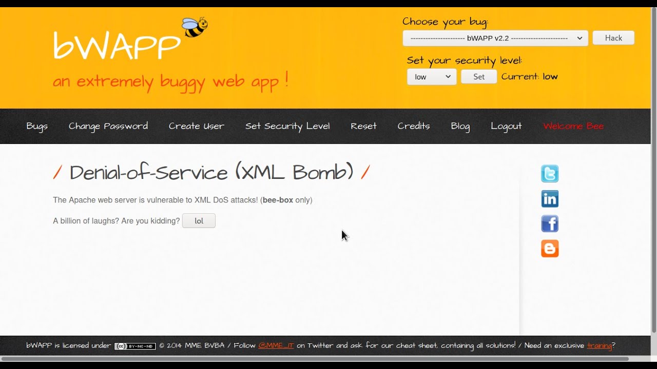 bWAPP - Denial of Service XML Bomb