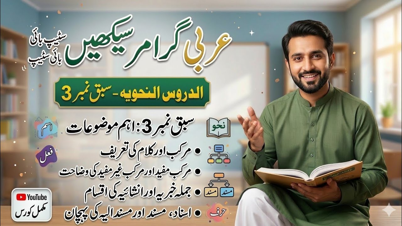  الدروس النحویہ سبق نمبر 3 | مرکب کی اقسام، جملہ خبریہ و انشائیہ اور اسناد کی تعریف