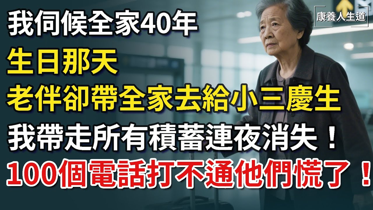 我伺候全家40年，我生日那天，老伴帶全家去給小三慶生，我裝病帶走所有積蓄連夜消失！ 100通電話打不通他們慌了！​【康養人生道】 #康養人生道 #上了年紀該明白的事 #養老 #聰明老人 #長壽秘密