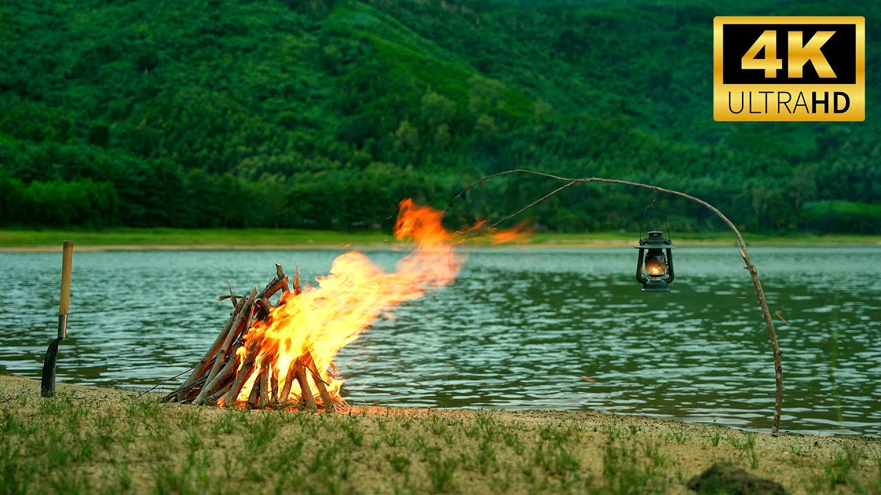 Crackling Campfire by the Lake – Relaxing Fire Sounds & Wind Ambience for Deep Sleep| ASMR Fireplace
