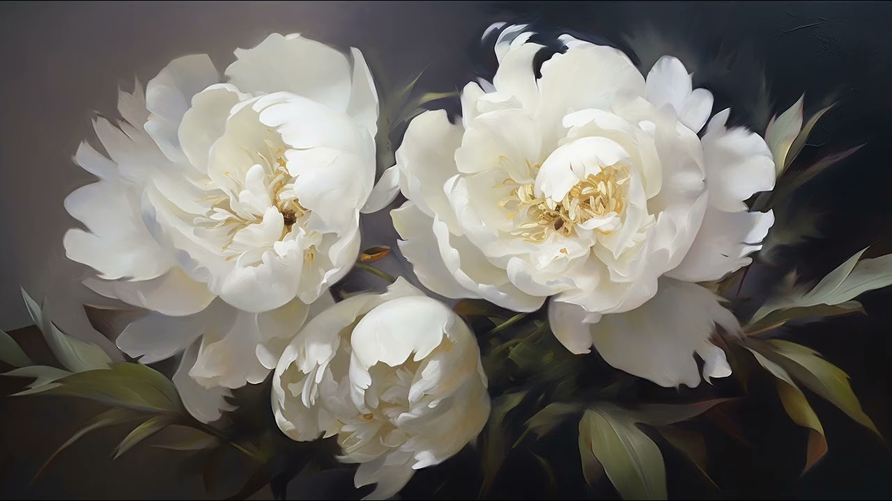 TV Art Screensaver | Peony Flower Still Life Oil Paintings