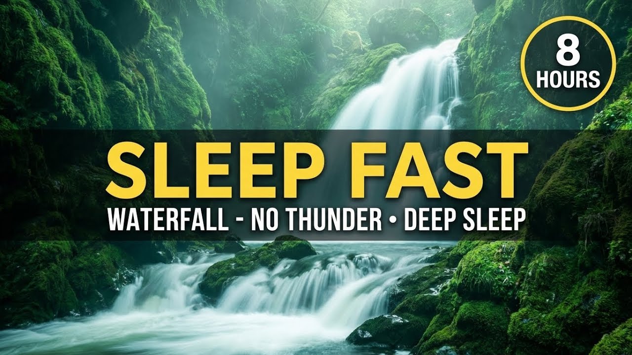 8 Hours Waterfall Sounds to Fall Asleep Fast (No Thunder) | Emerald Gorge Ambience