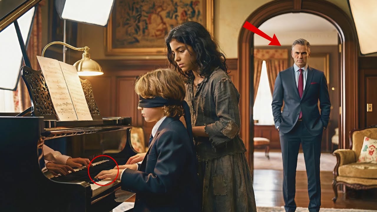 LA HIJA DE LA CRIADA TOCÓ EL PIANO CON UN NIÑO CIEGO, SIN SABER QUE SU PADRE MILLONARIO LO VEÍA TODO