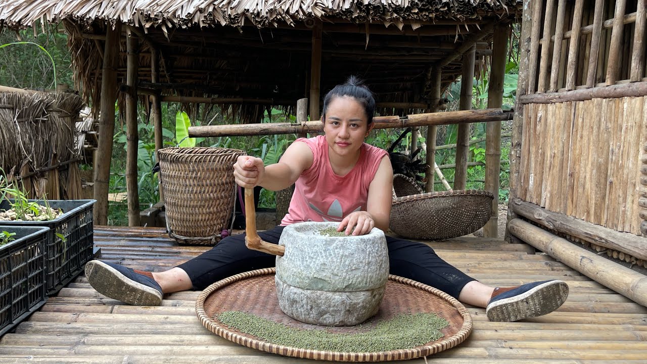 How to use primitive stone mill, remove corn leaves and make compost from corn leaves EP.49