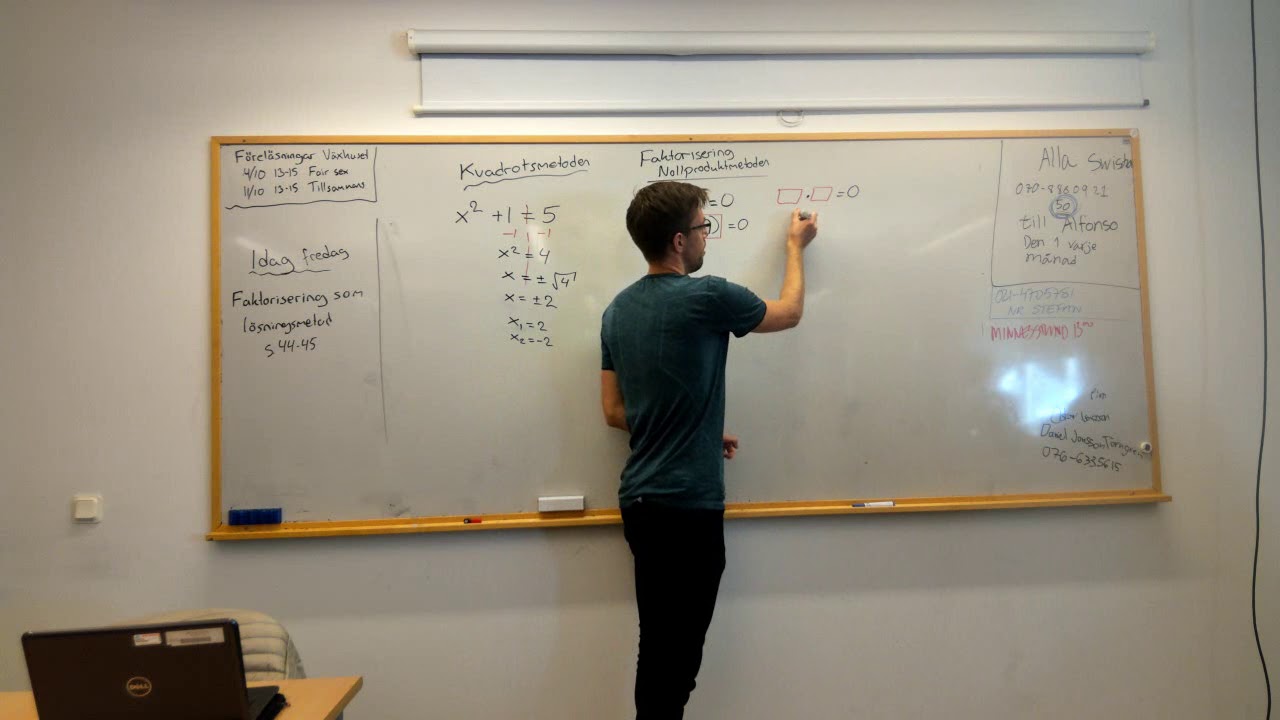 Matematik 2: Lösa andragradsekvationer med faktorisering (nollproduktmetoden)