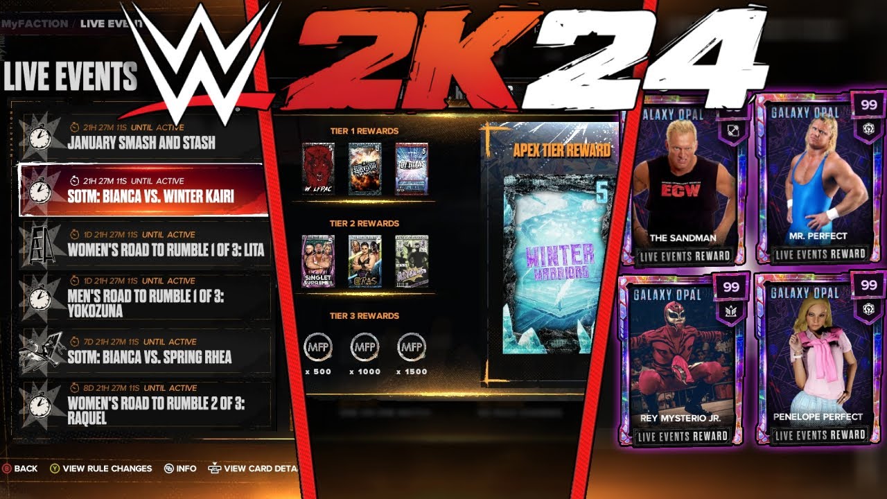 NEW Galaxy Opal Cards, Live Events & Bianca Belair Superstar Of The Month !!! WWE 2K24 MyFaction