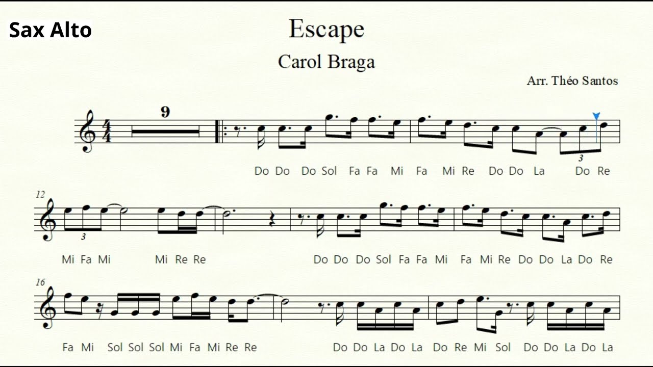 🎼Escape (Carol Braga ) Sax Alto e Sax Barítono - Partitura Fácilitada + Playback