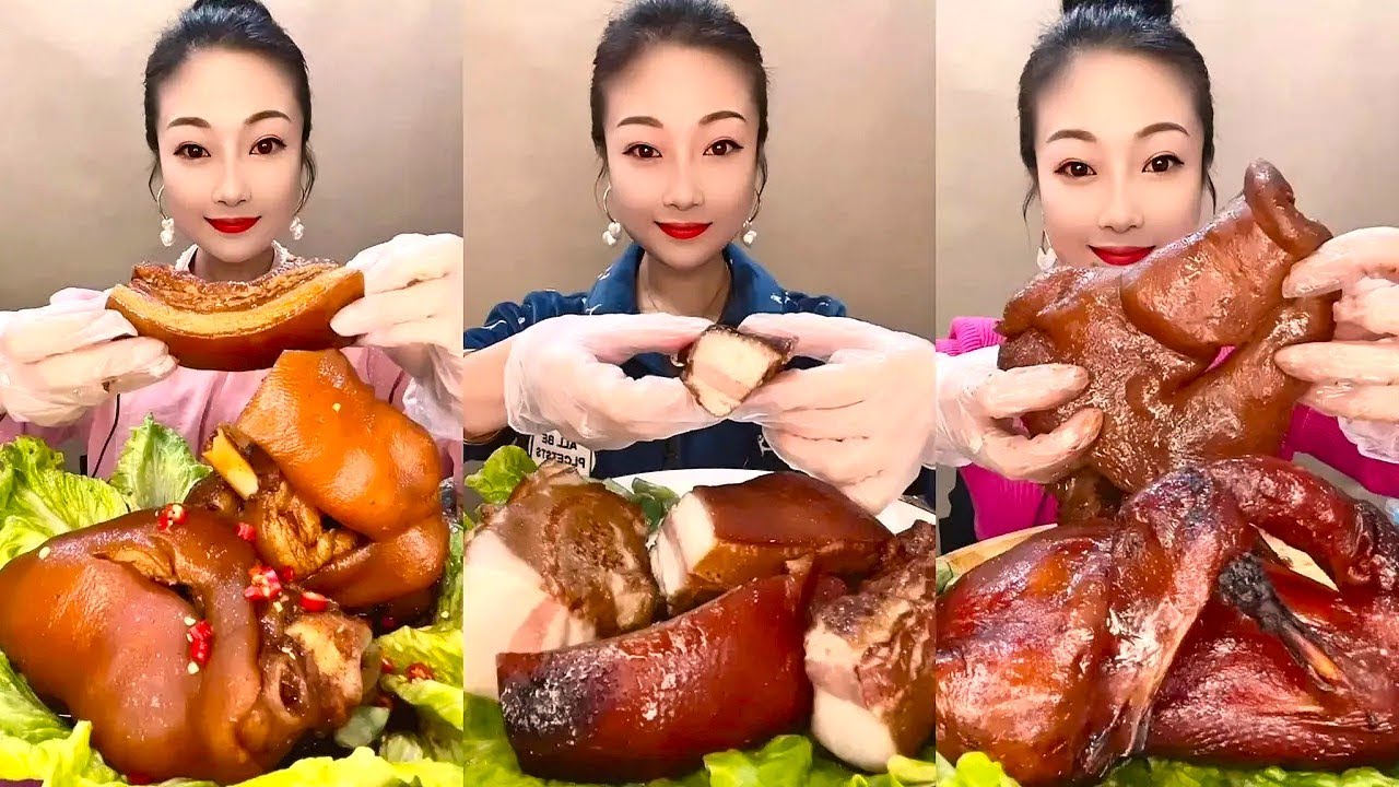 Asmr Chinese Food Mukbang Chinese Pork Belly | 통삼겹살 먹방,매운우족찜 먹방 | 중국먹방/고기먹방/족발먹방 I 크리스피닭 튀김,통오리고기 먹방