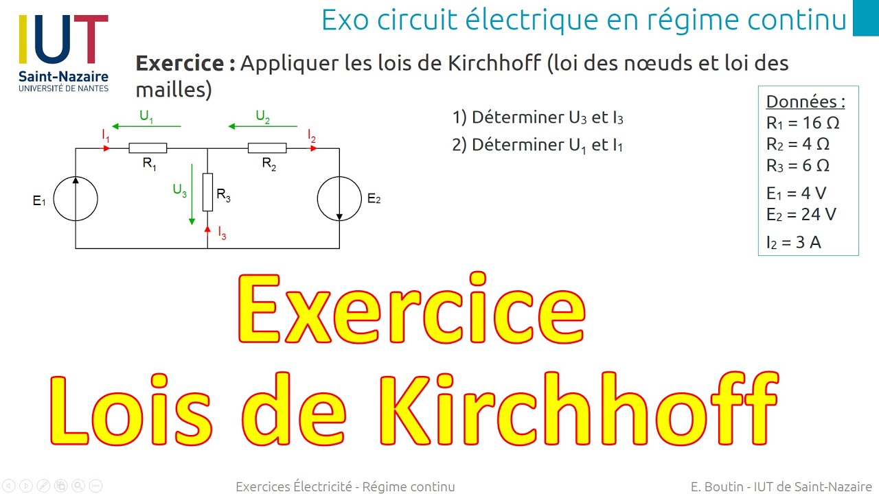 Exercice 1 : Étude d'un circuit électrique en régime continu, lois de Kirchhoff