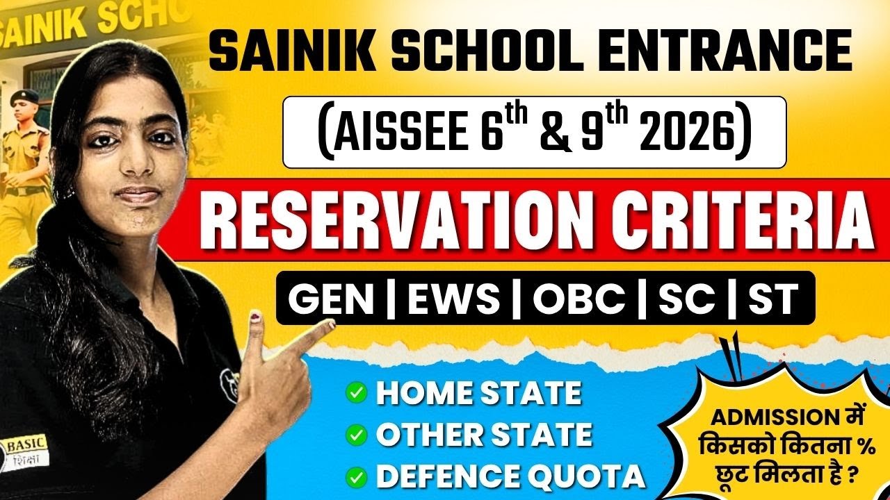 Sainik School Entrance Reservation criteria : Home State, Other State, Defence Quota | AISSEE 2026