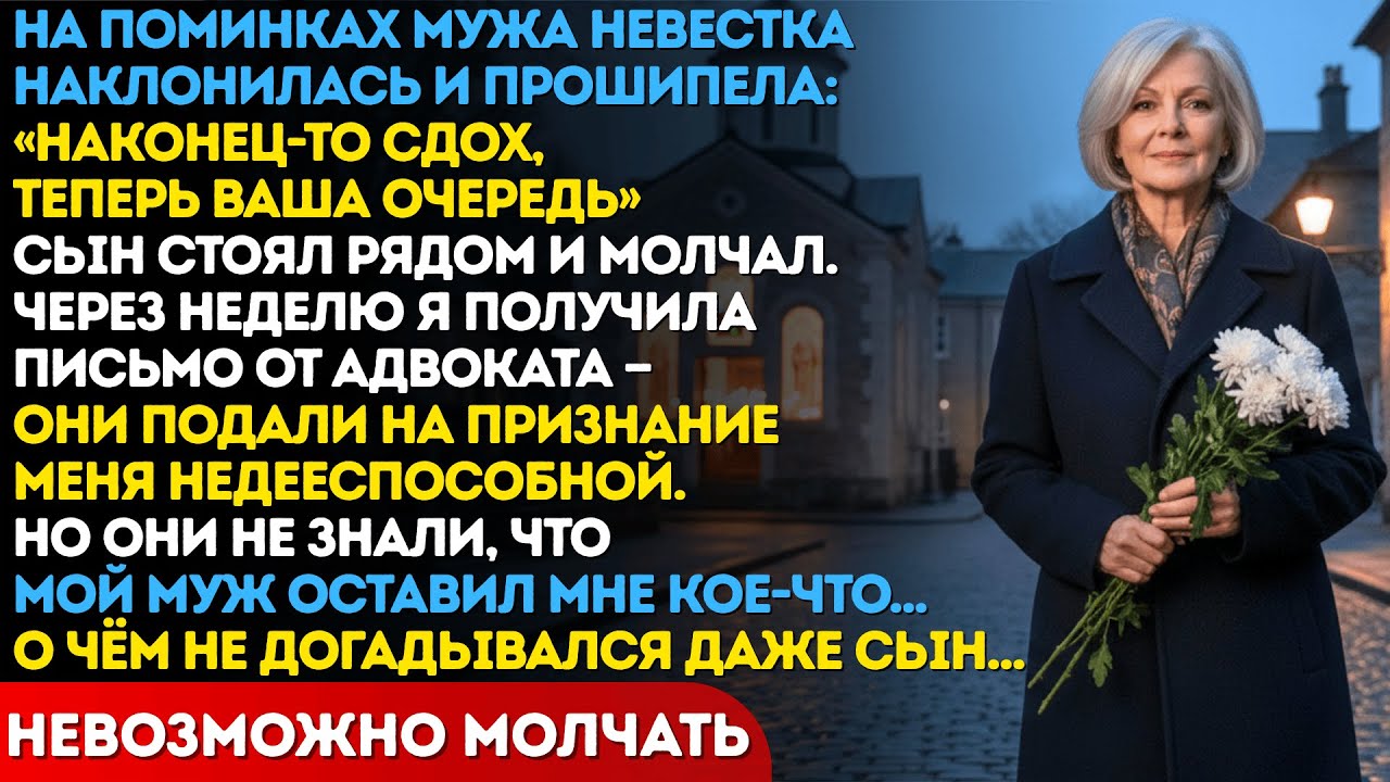 На поминках мужа невестка шепнула мне: «Теперь твоя очередь». А мой сын просто смотрел и молчал…