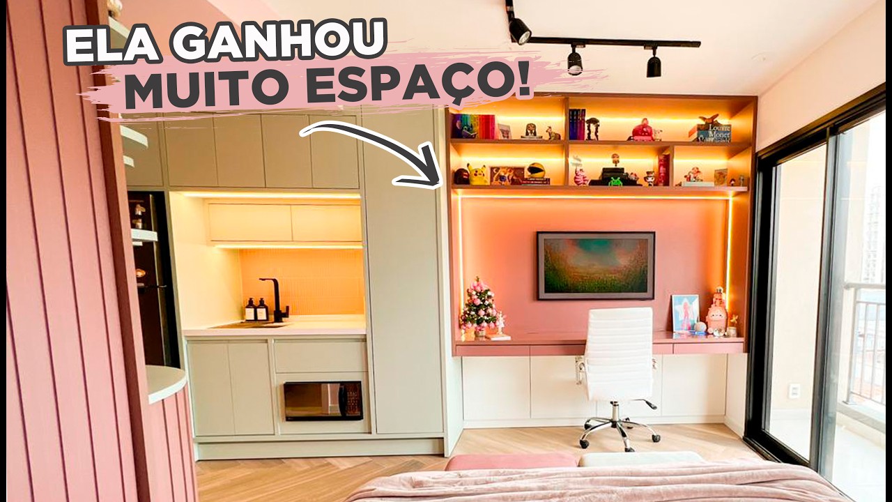 TOUR pelo AP&Ecirc; STUDIO de 28M&sup2; todo ROSA com muito APROVEITAMENTO DE ESPA&Ccedil;O | Gaby Garciia