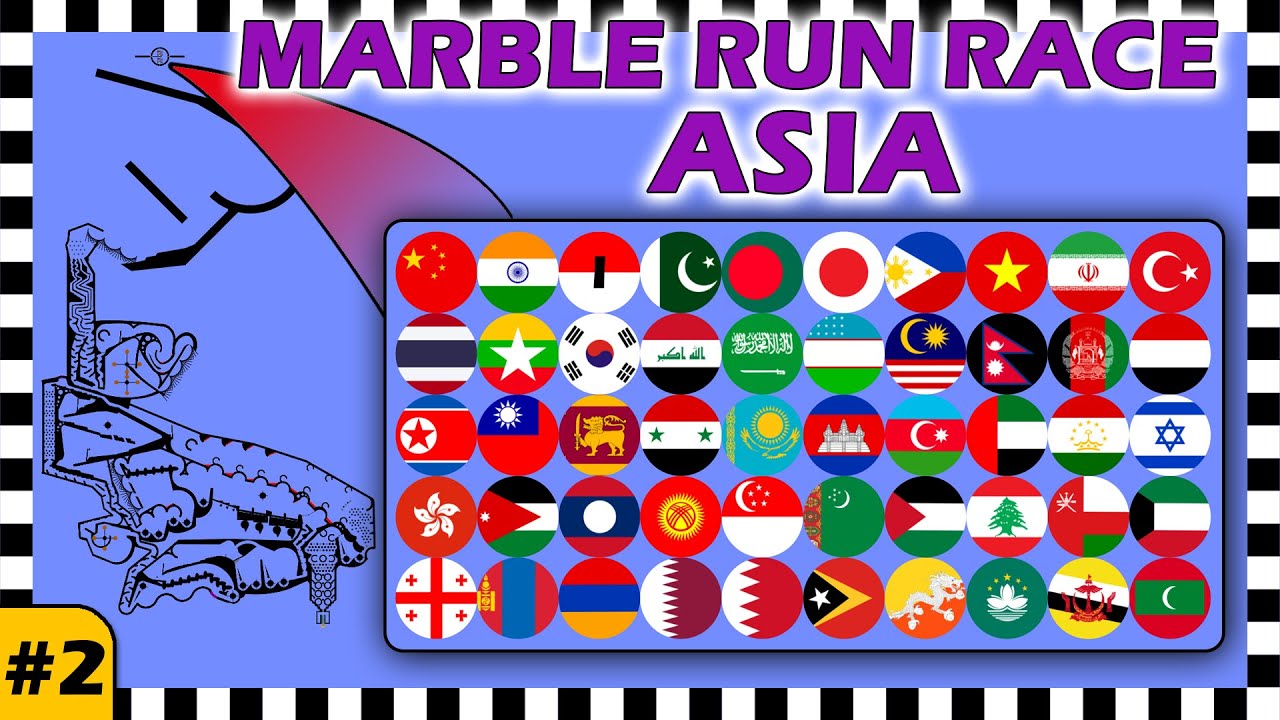 Country Balls Marble Run Race Asia - Race 2 of 6 - Algodoo