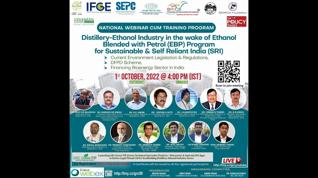 NATIONAL WEBINAR -TRAINING-Distillery-Ethanol Industry in the wake of Ethanol Blended-Petrol (EBP)