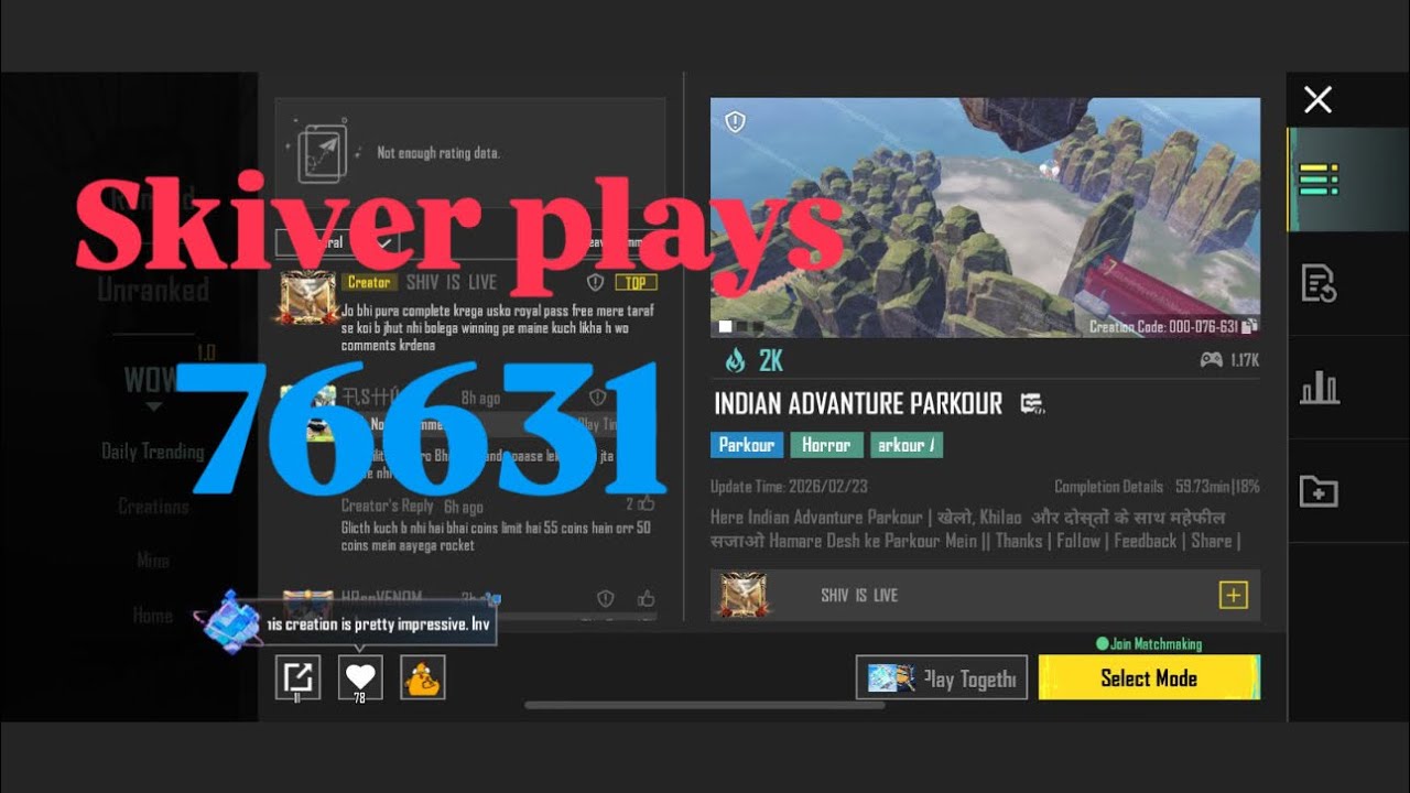 Indian adventure parkour | wow mode parkour bgmi| 76631 #bgmi #wowmodebgmi #wowmode #bgmiadventures
