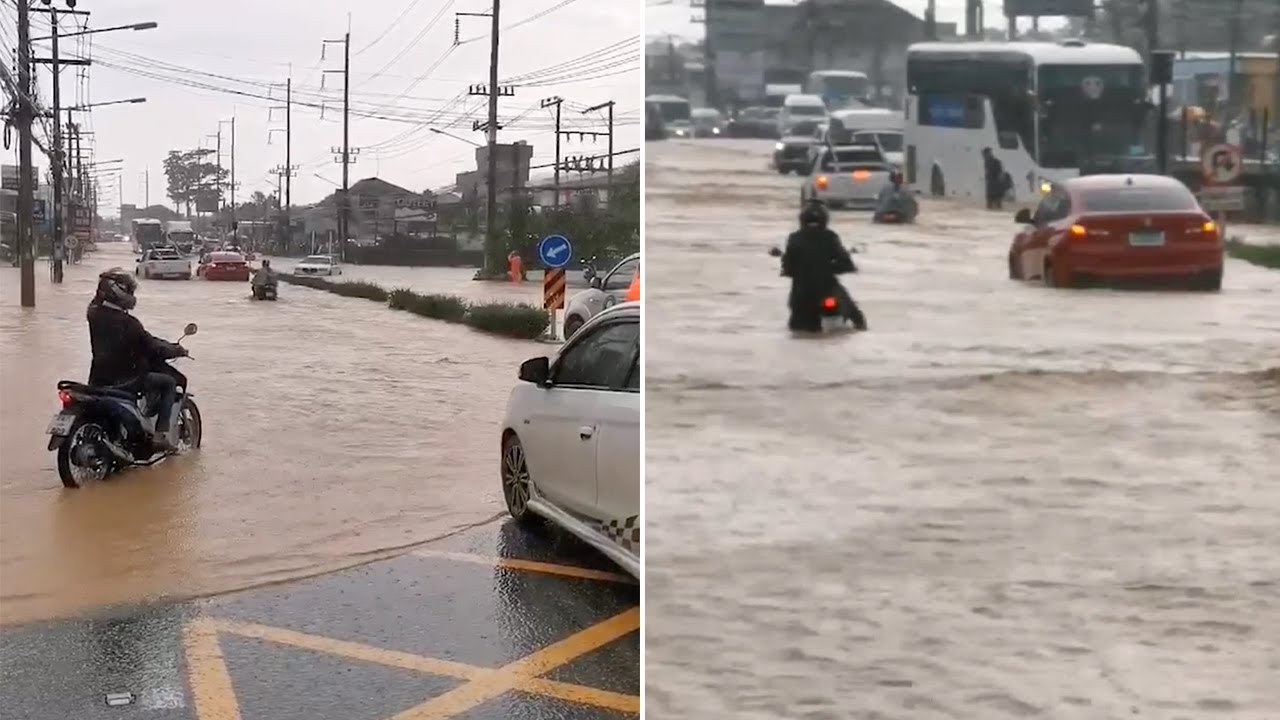 Drivers Battle Through Floods In Phuket, Thailand