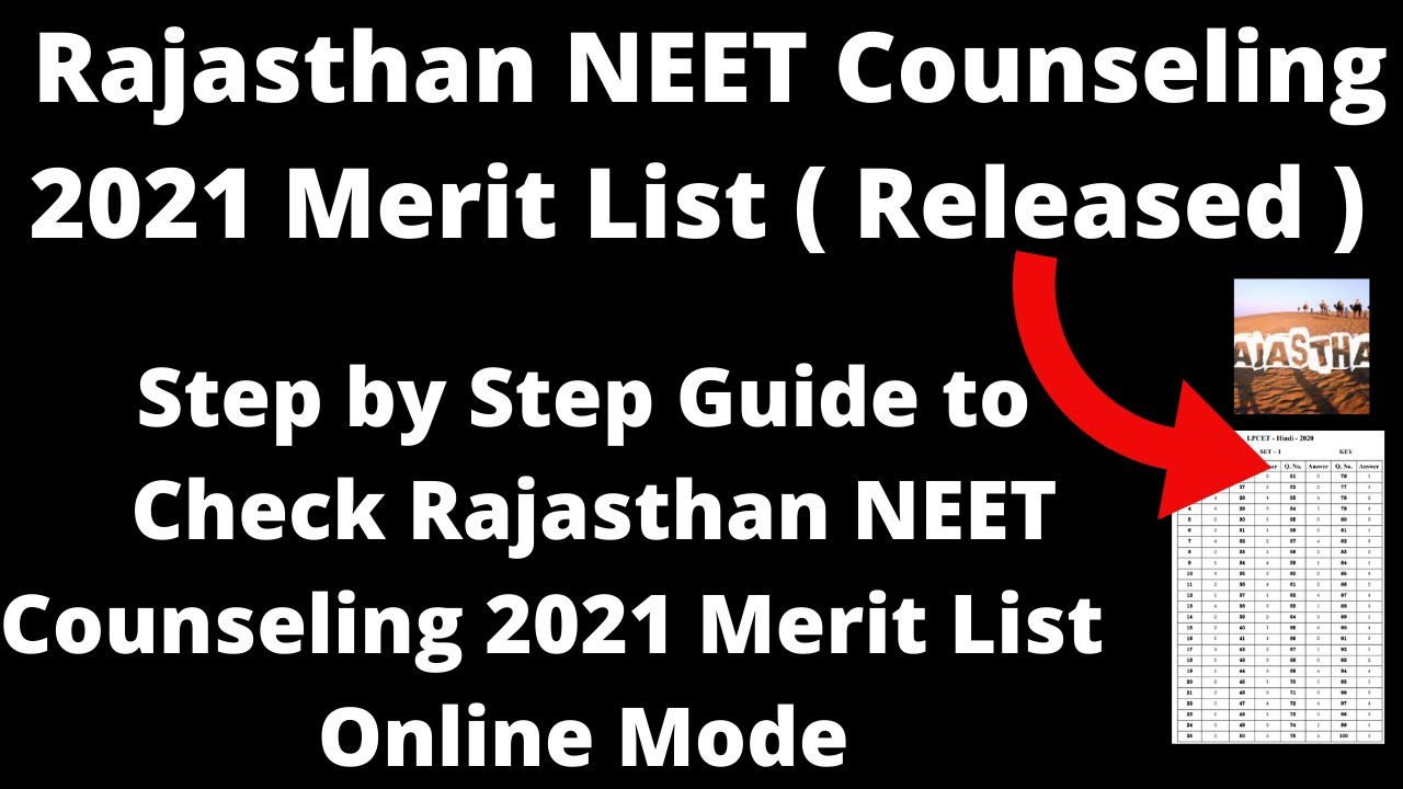 Rajasthan NEET Counseling 2021 Merit List ( Released ) - How to Check Rajasthan NEET Merit List
