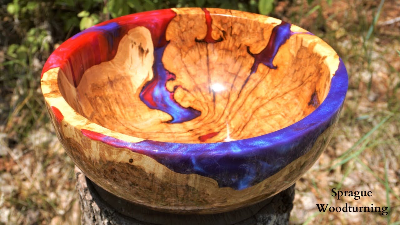 Woodturning - Maple Burl with Purple Glitter and Pearl Red Resin, Hercules Tool Review