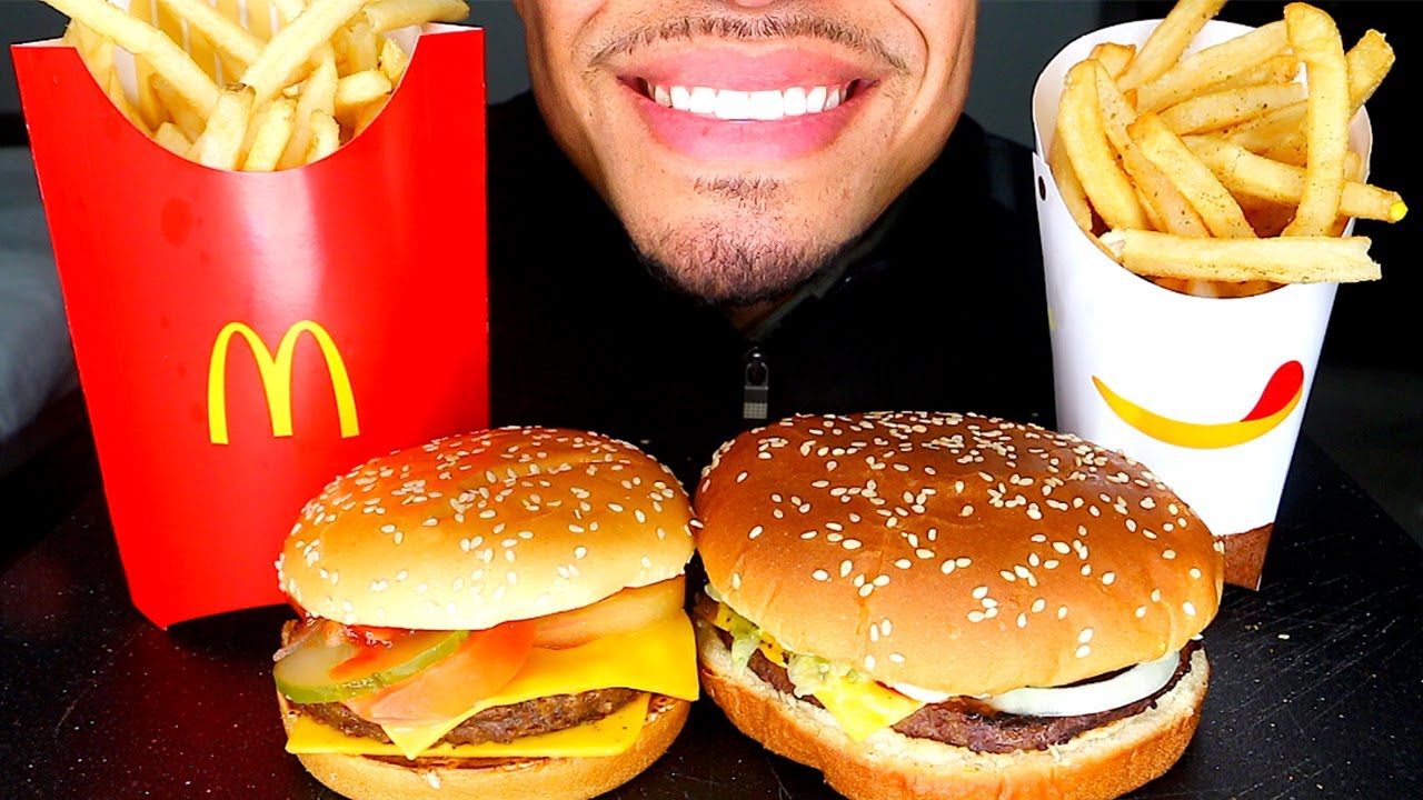 ASMR MCDONALD'S VS BURGER KING JERRY EATING SHOW MOUTH SOUNDS NO TALKING BIG BITES CHALLENGE