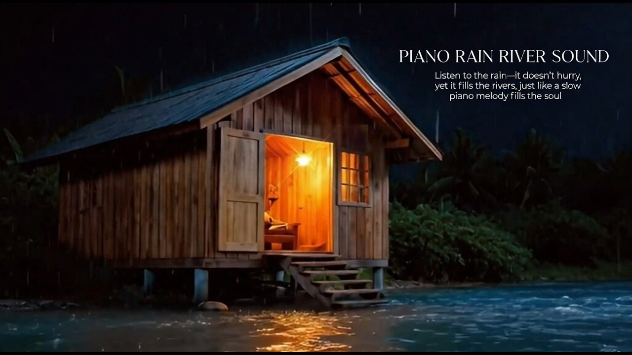 River Flows with Paino and Rain Sound In Your 60 Minutes Version FULL HD 1080 River Background !