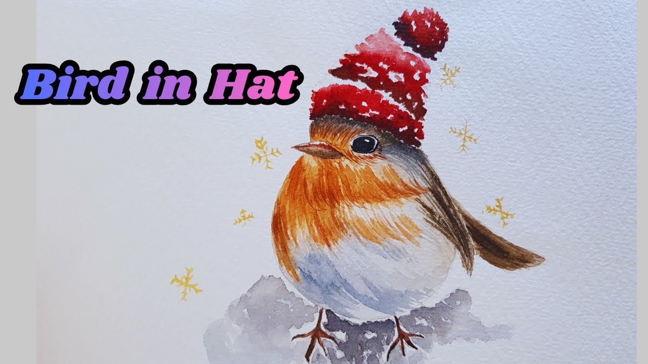 Relaxing Snowy Bird in a Hat | Cozy Watercolor Timelapse