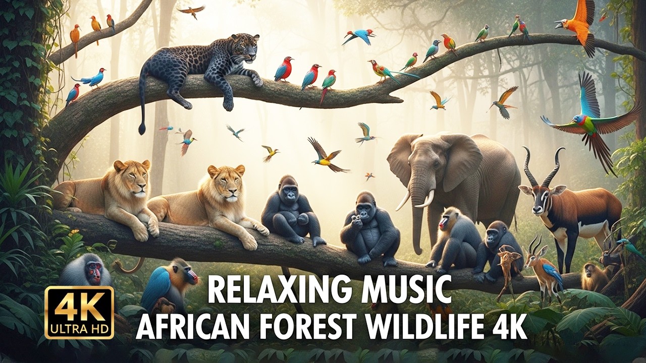 Relaxing Music 4K 🌿 African Forest Wildlife & Real Jungle Sounds 🦁🦍 Nature Documentary