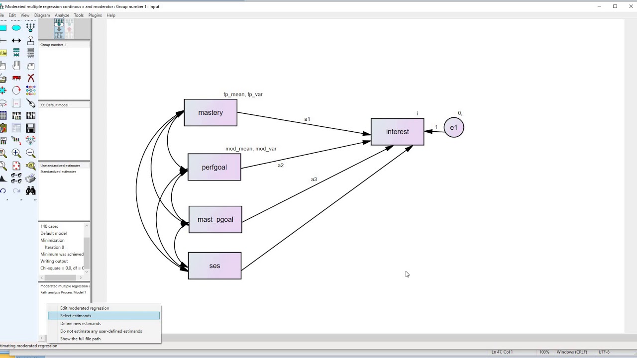 Testing and probing interactions in AMOS with User Defined Estimands