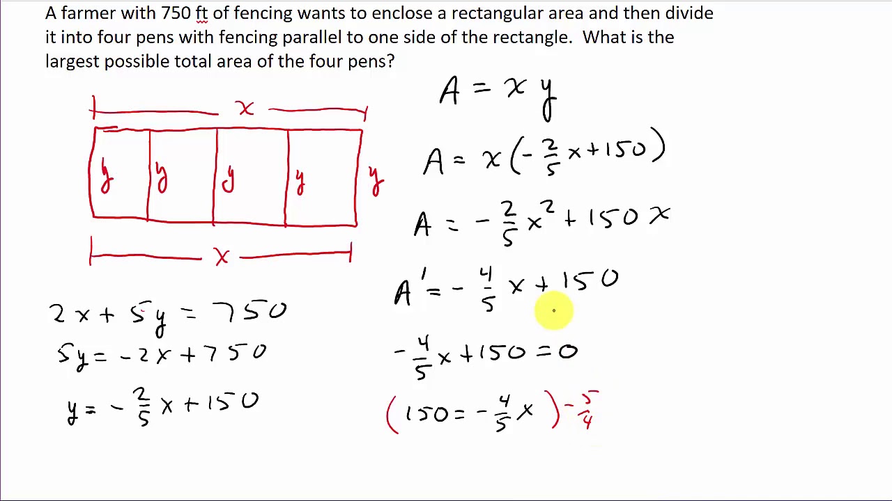 Optimization: Find Largest Area of a Rectangle Divided into Four Pens