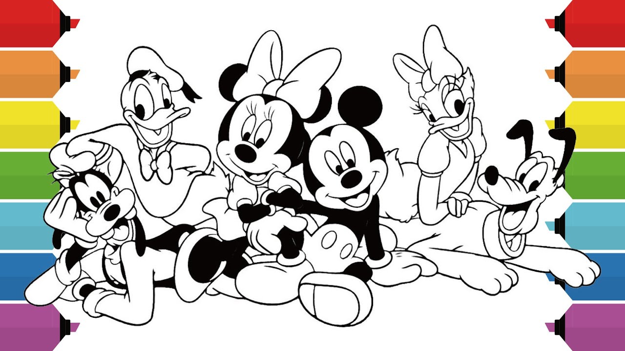 Coloring Disney Mickey Mouse And His Friends | Minnie, Mickey, Donald Duck, Daisy, Goody and Pluto