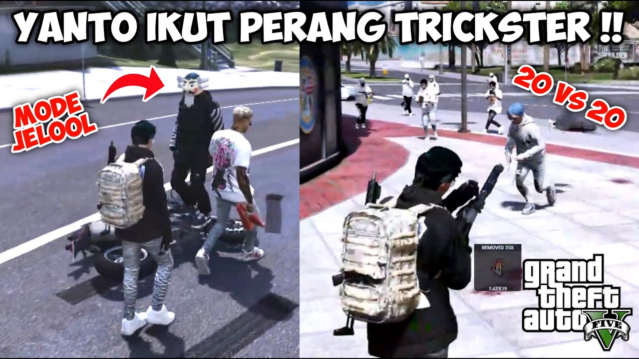 PERANG BESAR TRICKSTER 20 ORANG VS CARS 20 ORANG !! YANTO IKUT PAKAI MODE JELOOL !? - GTA V ROLEPLAY