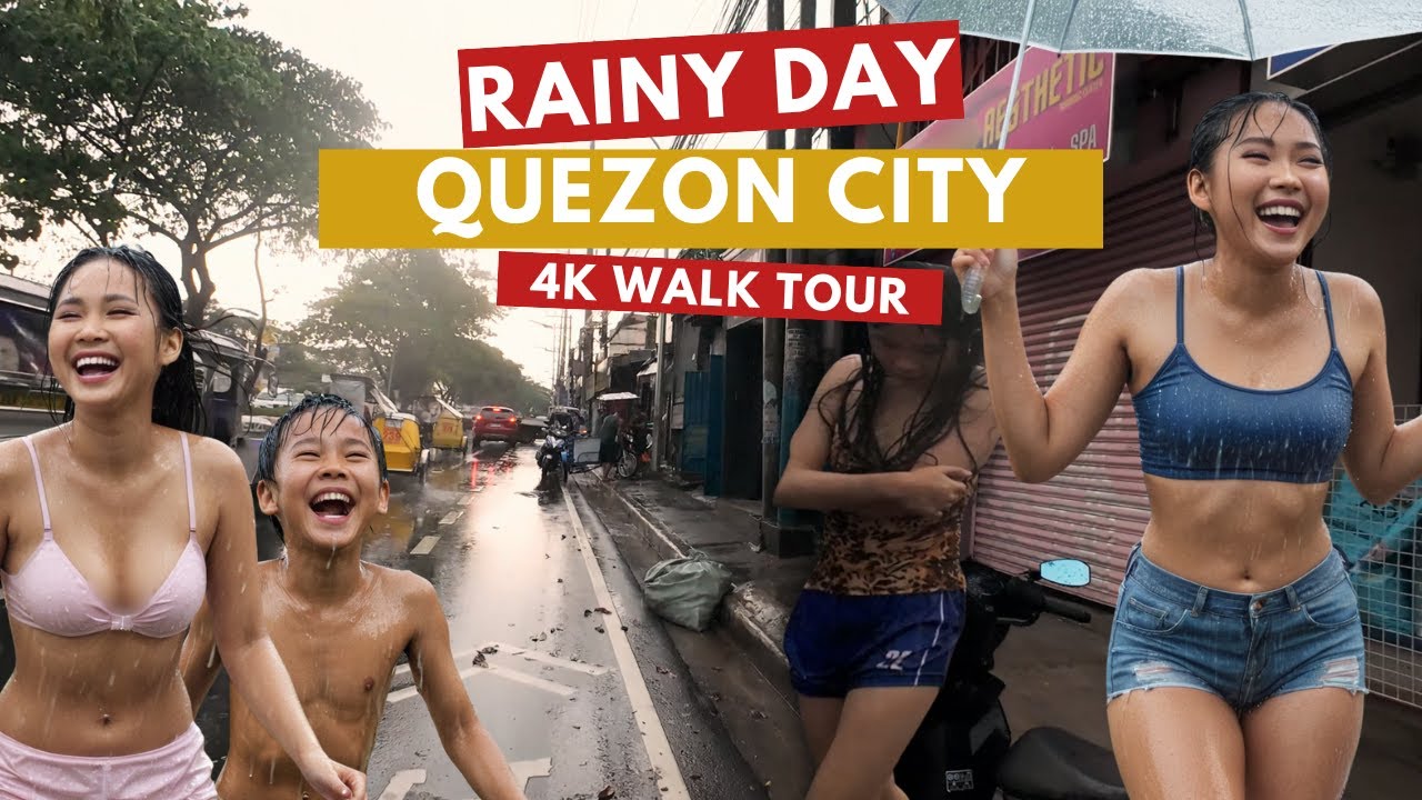 Quezon City Rainy Walk | 4K Quick Walk Tour — Ambient Commuter Rain Sounds