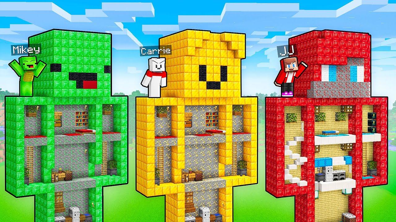 JJ vs Mikey vs Carrie: TREASURE STATUE BASE BATTLE in Minecraft - Maizen
