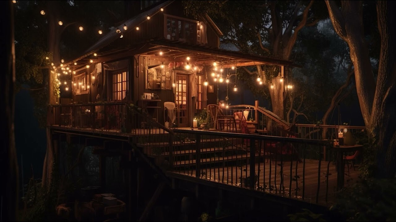 10 Hours of Cozy Treehouse Ambience for Sleep, Rain on Leaves - Tropical Rainforest Nature Sounds