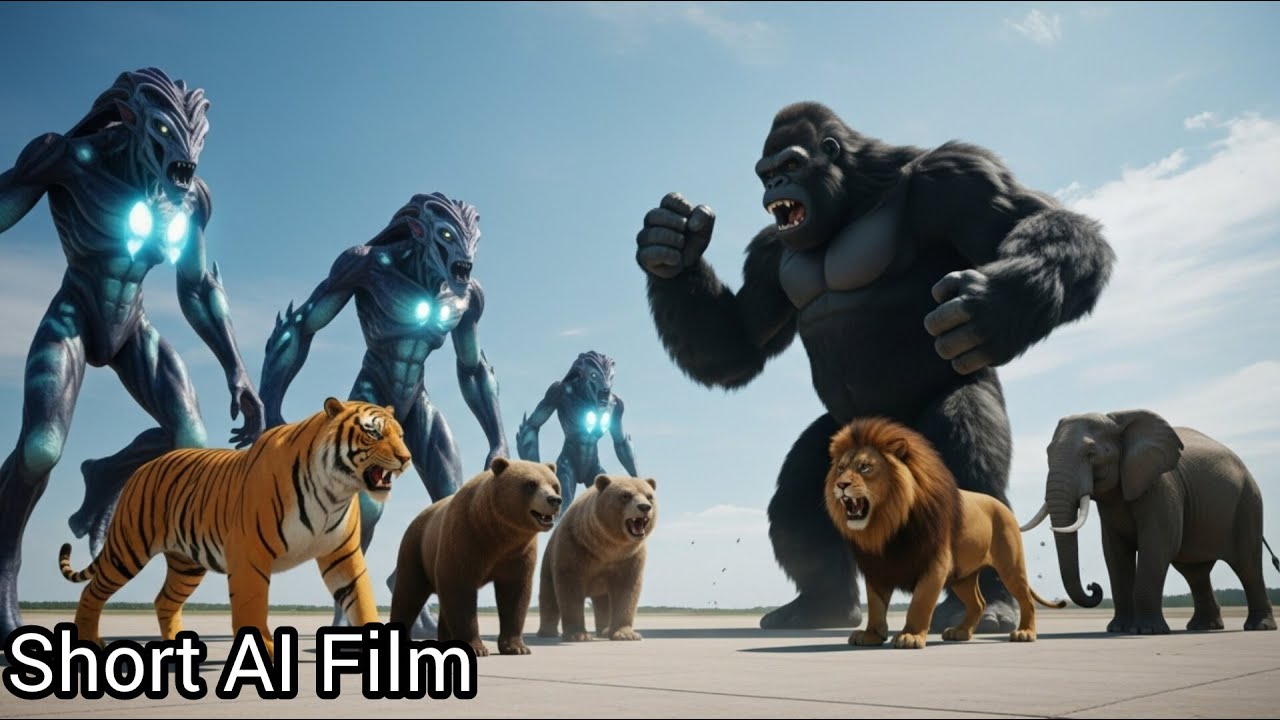 Simba & Shere Khan & Baloo Vs Alien : Epic 3D Cinematic Film – Wildlife Short AI Film
