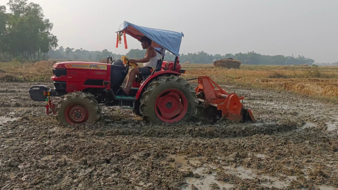 Mahindra jivo 365 Di 4WD tractor in 5 feet 54 Blades Bengal rotavater  Deep mud 😍😍😍😍😍😍😘