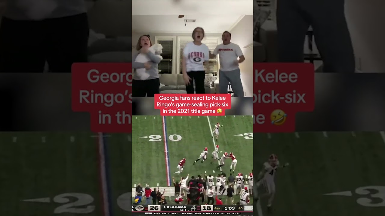 Georgia fans react to Kelee Ringo's game-sealing pick-six in the 2021 National Title game 😂 #shorts