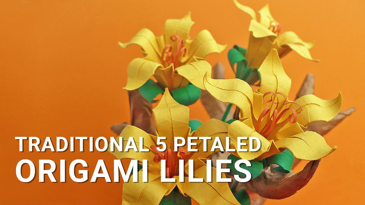 ORIGAMI FLOWER 💜🌼💛🌻💜 How to make traditional ORIGAMI LILIES with 5 petals 💜 #paperart #origami