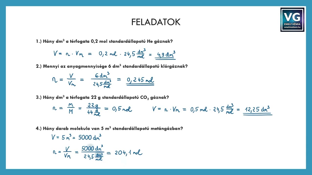 Standardállapotú gázok - számolási feladatok