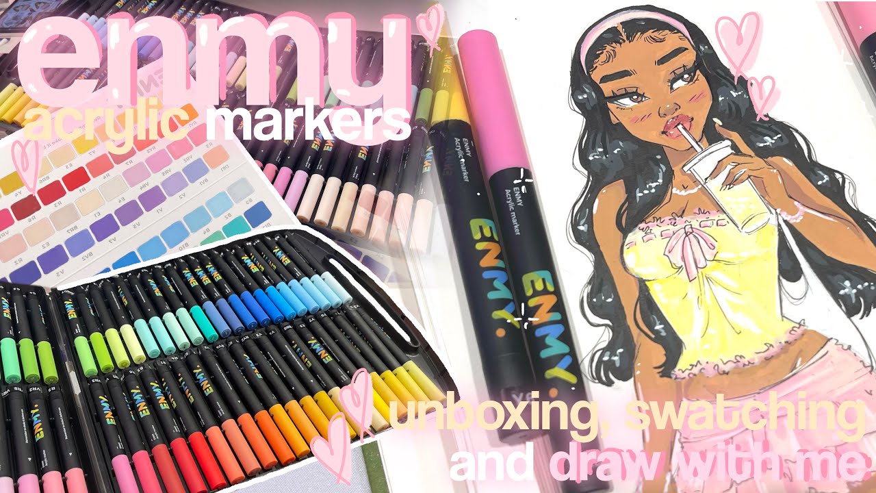 ₊˚🌼⊹♡ chill marker unboxing, swatching review & draw with me | ‧₊˚💛 ⛅️  enmy 80 acrylic markers