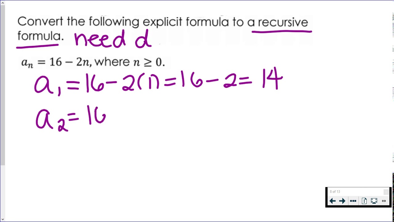 Convert Explicit to Recursive - Arithmetic Sequence