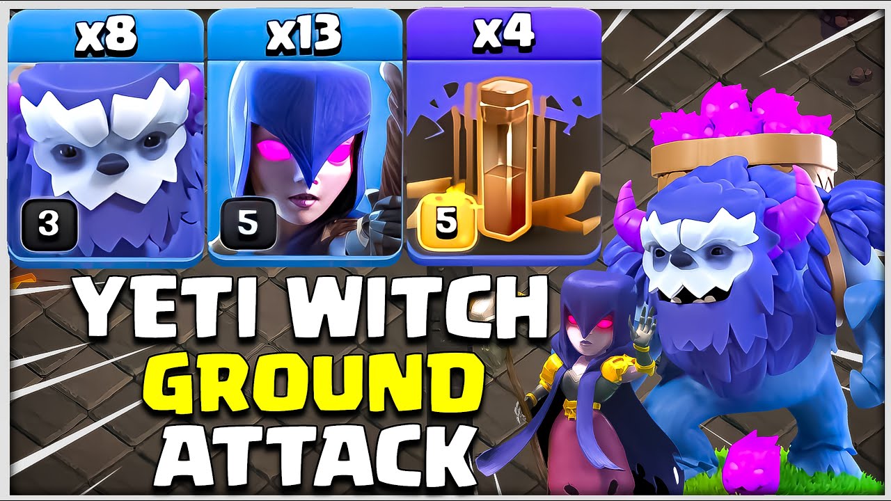 TH13 Yeti Witch Ground Attack Strategy with Earthquake Spell | Best Th13 Attack Clash of Clans