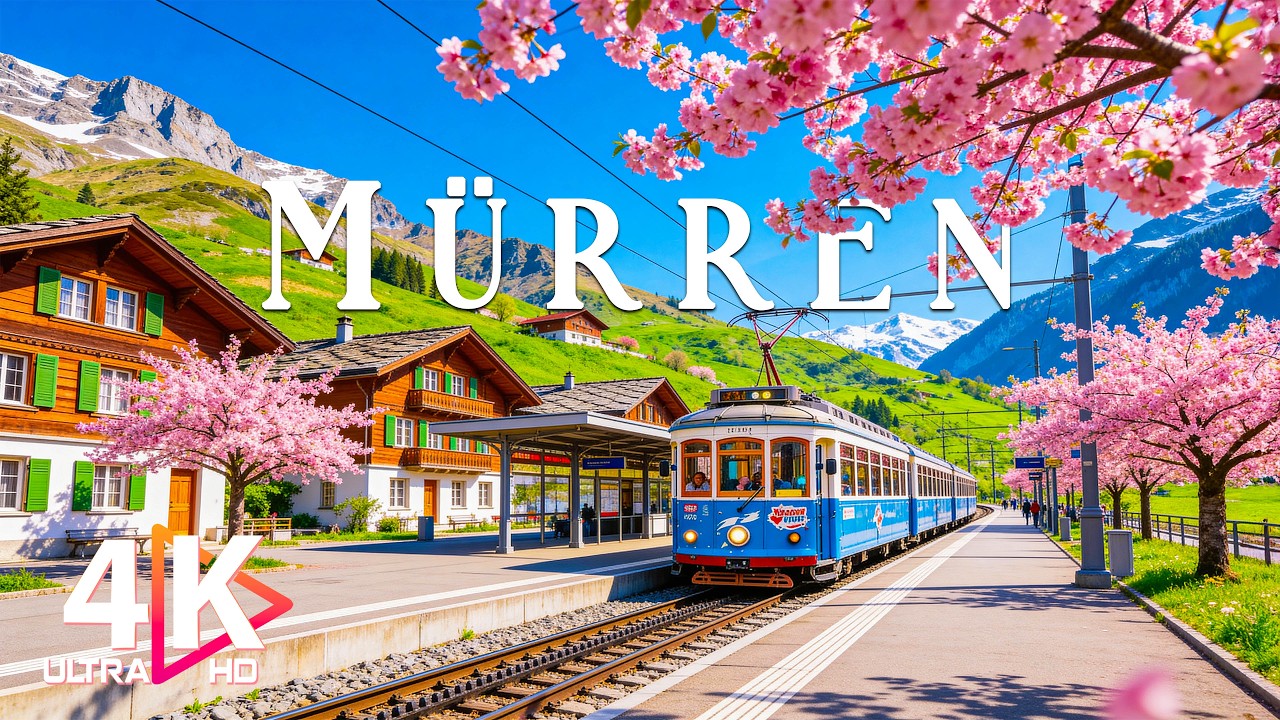 Spring in Mürren 4K 🌸 A Cliffside Alpine Village – Blooming Meadows & Swiss Spring Light