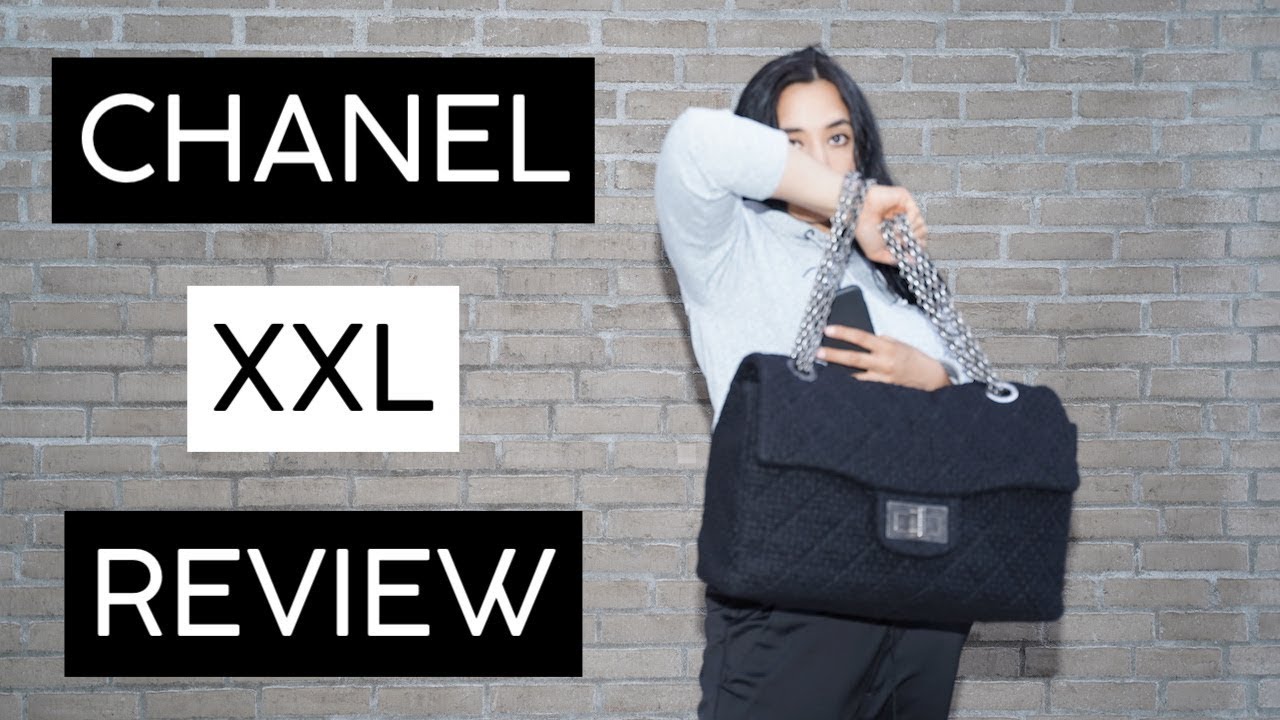 CHANEL 2.55 XXL REISSUE SINGLE FLAP BAG IN BLACK QUILTED TWEED AND RUTHINEUM HARDWARE REVIEW