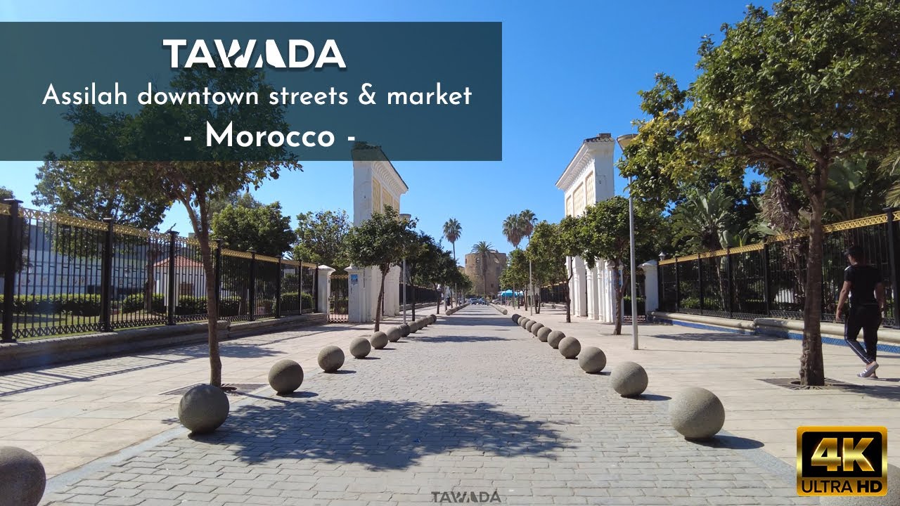Assilah downtown streets & market walking tour - Morocco - 4K UHD video