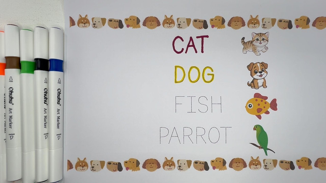 Tracing & Coloring Pet Animals for Kids ✍️🎨 | Cat, Dog, Fish & Parrot | Miniminds Learning