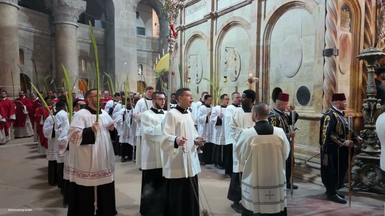 Palm Sunday procession at the Church of the Holy Sepulchre in Jerusalem. Israel 2025
