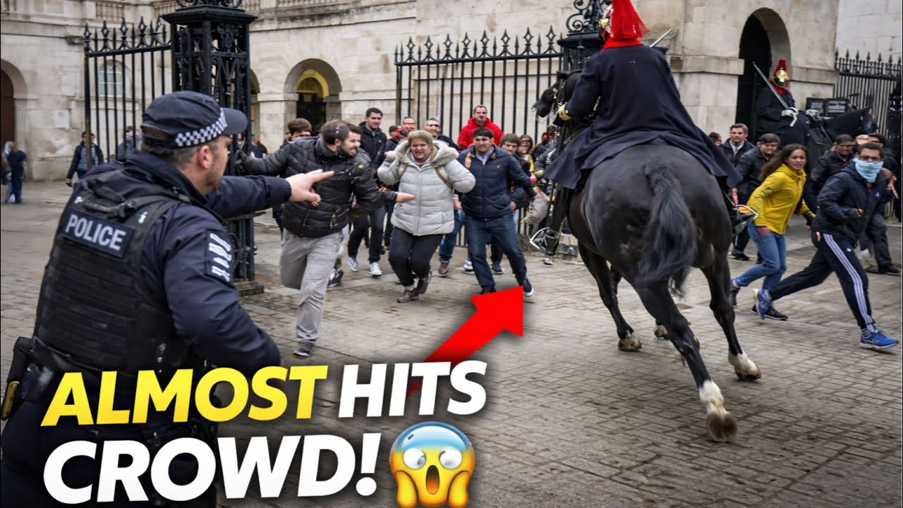 Heart-Stopping Incident 😱 Spooked Guard Horse Nearly Runs Into the Crowd — Police Step In