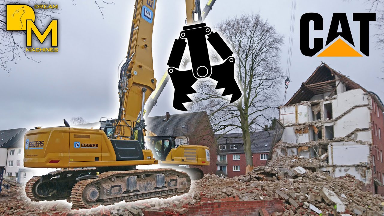 Watch this High Reach Demolition excavator Caterpillar 340 NG stripping down apartment building